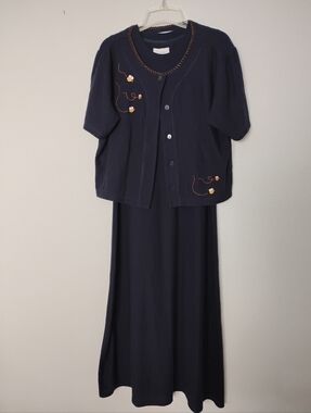 Christopher & Banks Two-Piece Bee Embroidered Maxi Dress Cover Up Jacket